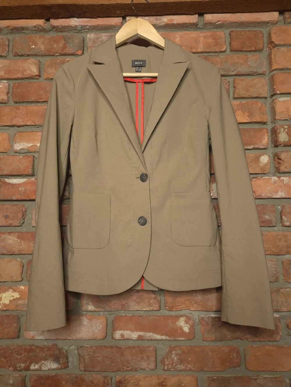 MEXX Stretch Cotton Tailored Blazer Contrast Piping Two Button Patch Pocket